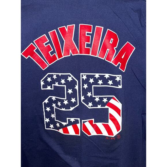 New York Yankees Mark Teixeira Majestic July 4th Red/White/Blue Shirt Sz. XL - Picture 6 of 7